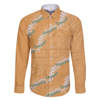Aloha Pakalana and Puakenikeni Lei Family Matching Puletasi and Hawaiian Shirt Gold Hawaiian Pattern LT9 Dad's Shirt - Long Sleeve Gold - Polynesian Pride