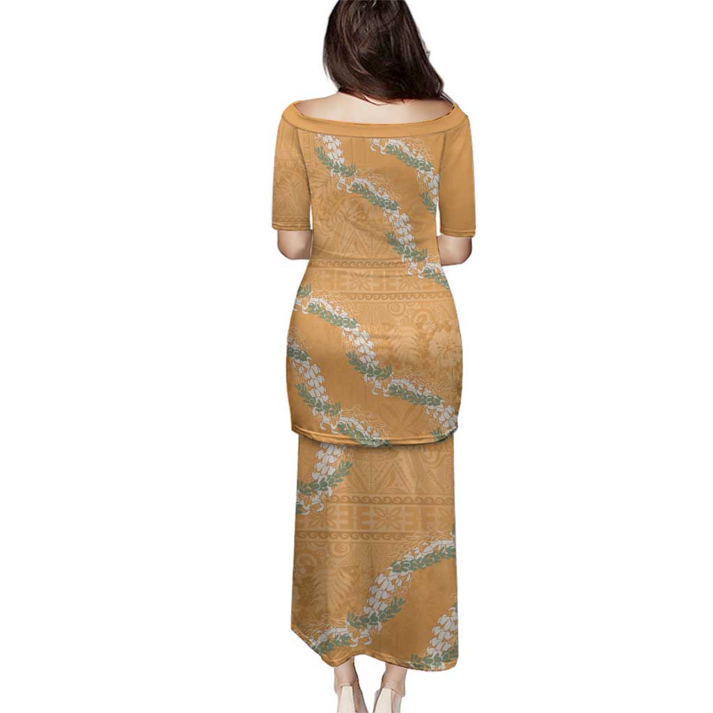 Aloha Pakalana and Puakenikeni Lei Family Matching Puletasi and Hawaiian Shirt Gold Hawaiian Pattern LT9 - Polynesian Pride