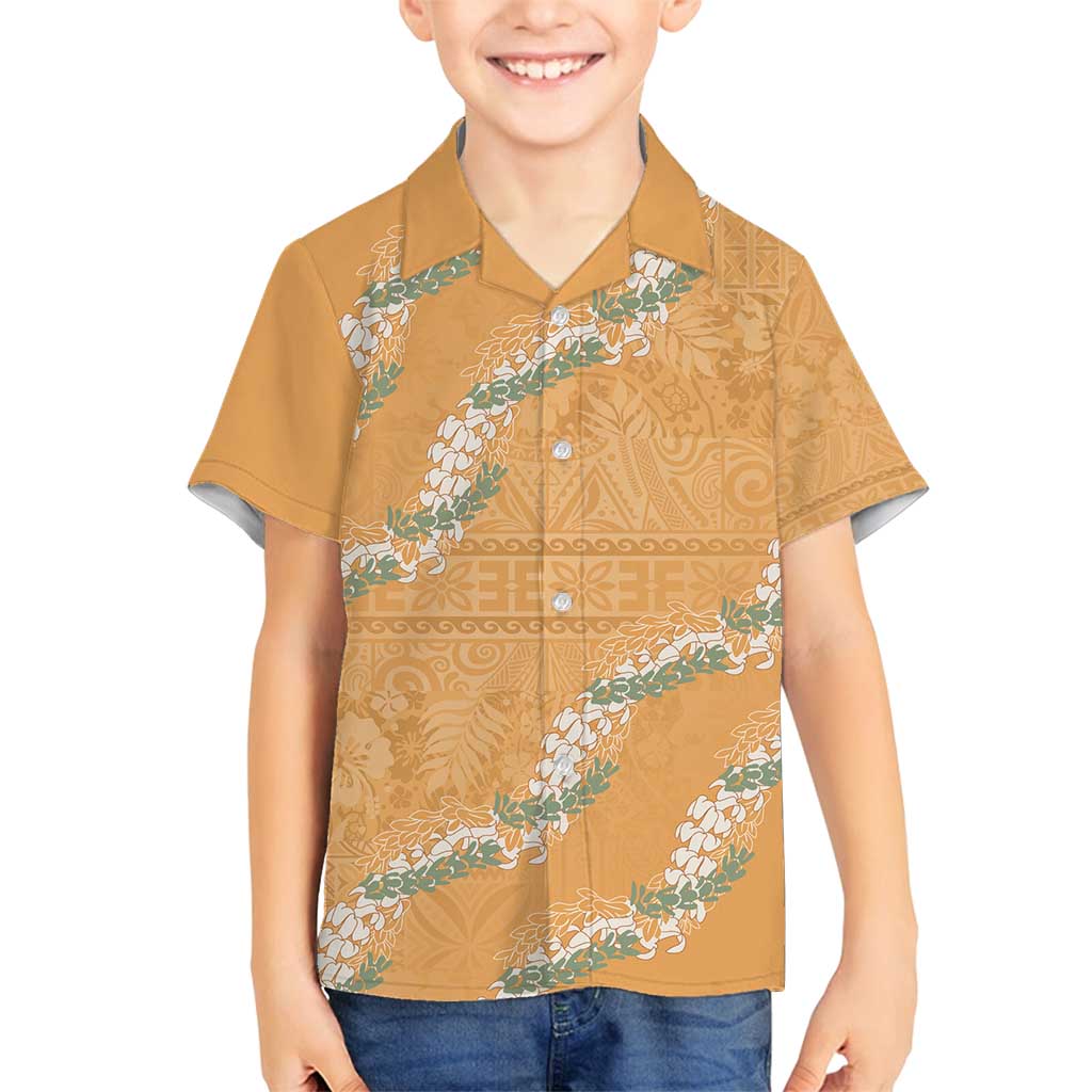 Aloha Pakalana and Puakenikeni Lei Family Matching Puletasi and Hawaiian Shirt Gold Hawaiian Pattern LT9 Son's Shirt Gold - Polynesian Pride