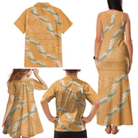 Aloha Pakalana and Puakenikeni Lei Family Matching Tank Maxi Dress and Hawaiian Shirt Gold Hawaiian Pattern