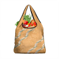 Aloha Pakalana and Puakenikeni Lei Grocery Bag Gold Hawaiian Pattern