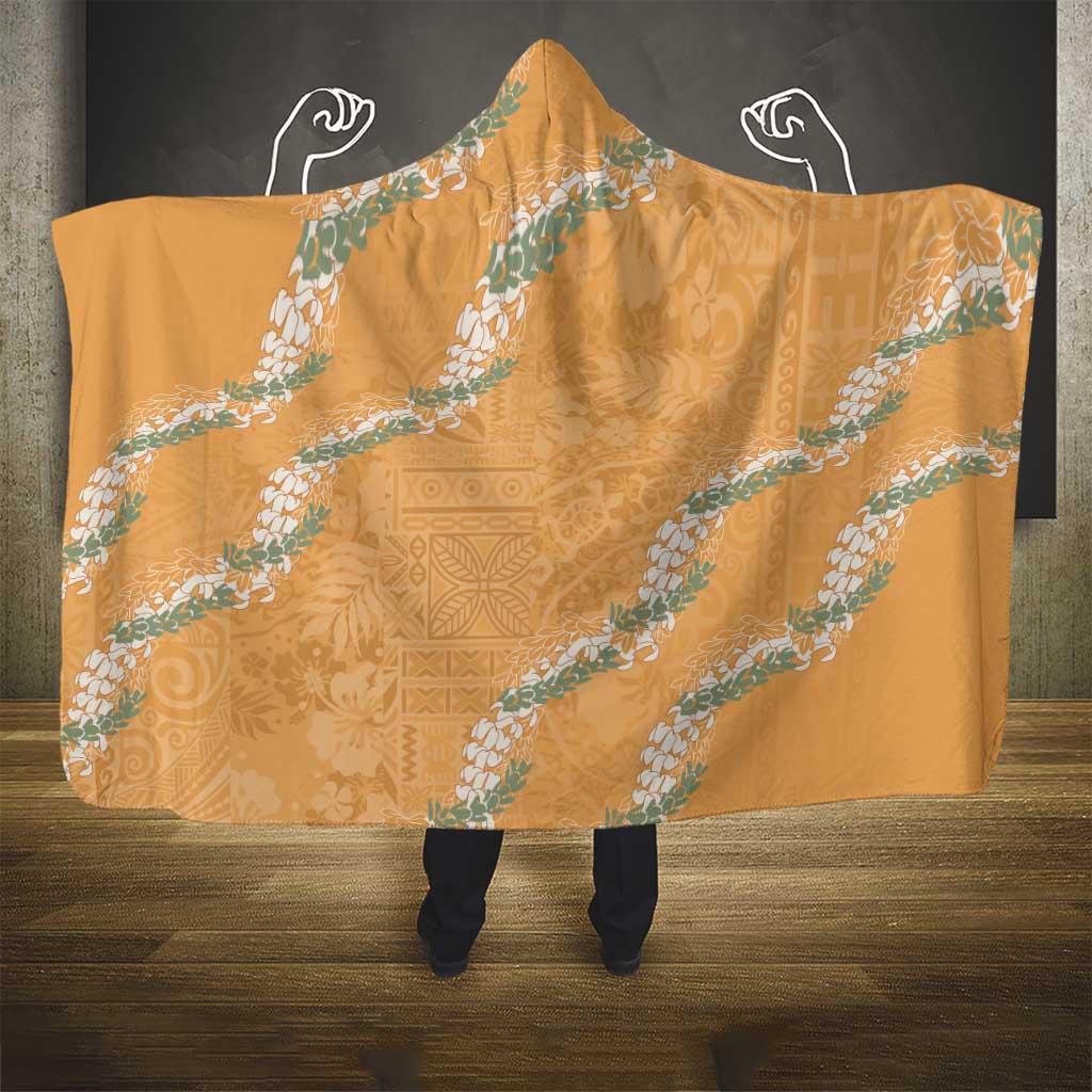 Aloha Pakalana and Puakenikeni Lei Hooded Blanket Gold Hawaiian Pattern