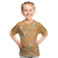 Aloha Pakalana and Puakenikeni Lei Kid T Shirt Gold Hawaiian Pattern
