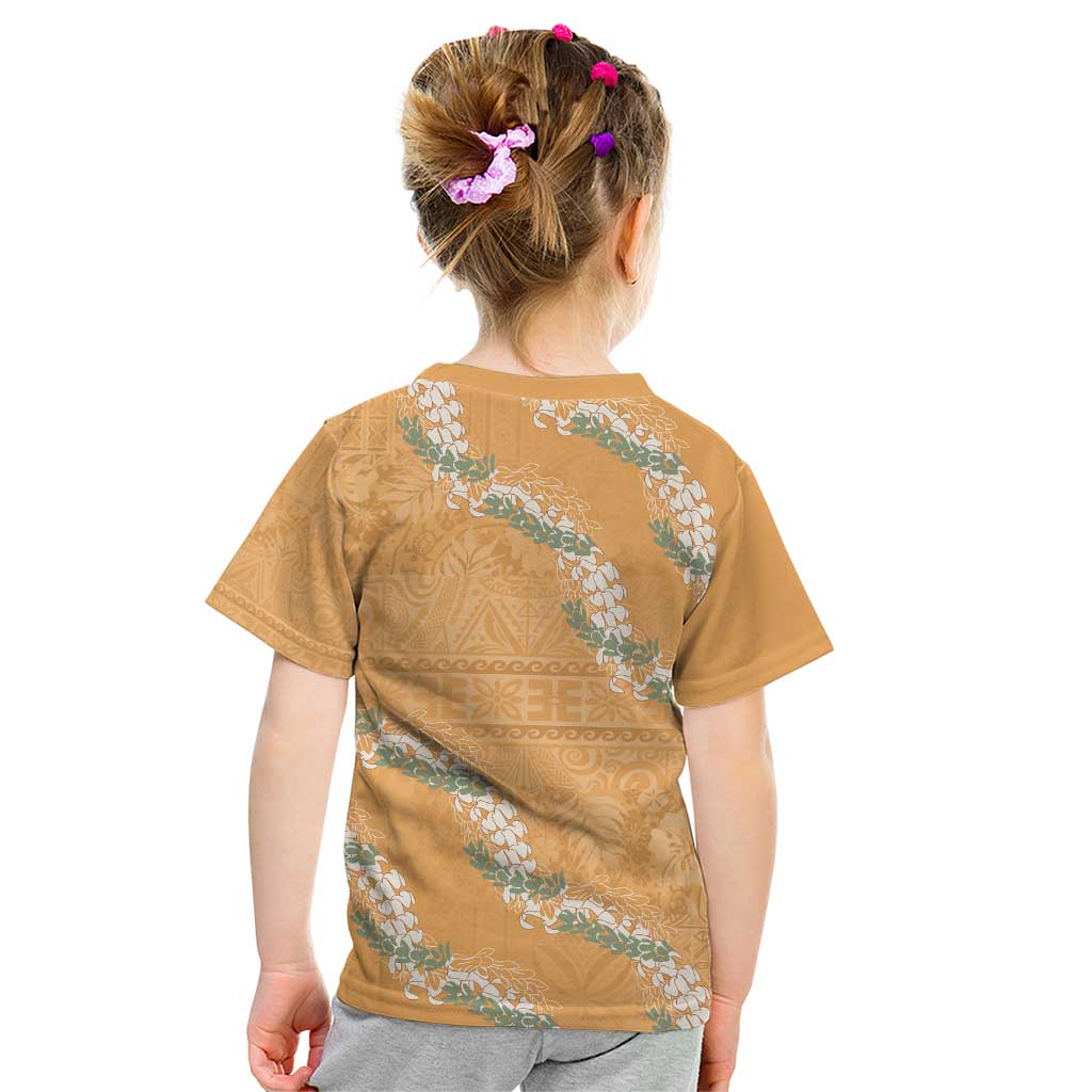 Aloha Pakalana and Puakenikeni Lei Kid T Shirt Gold Hawaiian Pattern
