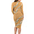 Aloha Pakalana and Puakenikeni Lei Long Sleeve Bodycon Dress Gold Hawaiian Pattern