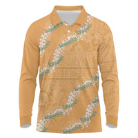 Aloha Pakalana and Puakenikeni Lei Long Sleeve Polo Shirt Gold Hawaiian Pattern