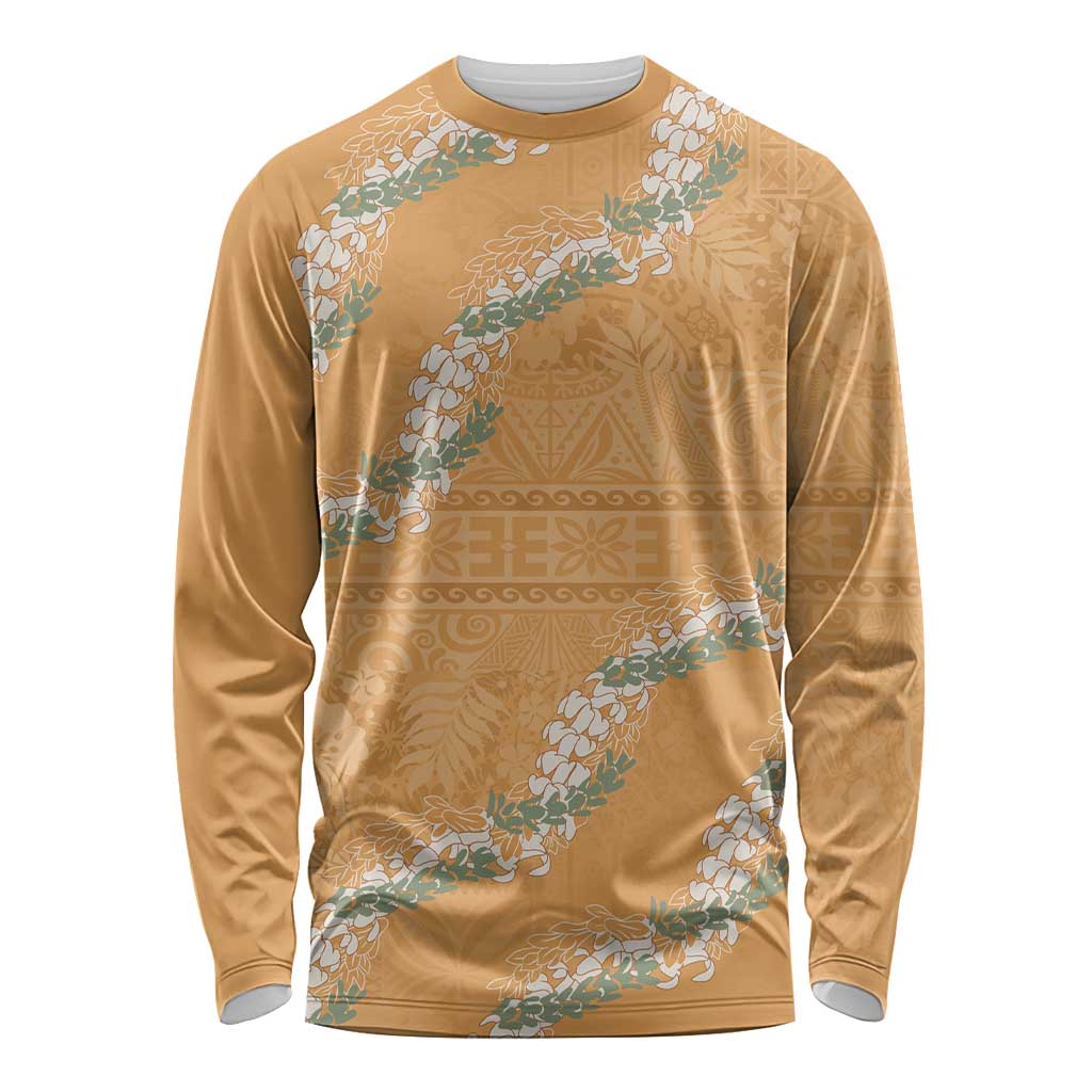 Aloha Pakalana and Puakenikeni Lei Long Sleeve Shirt Gold Hawaiian Pattern