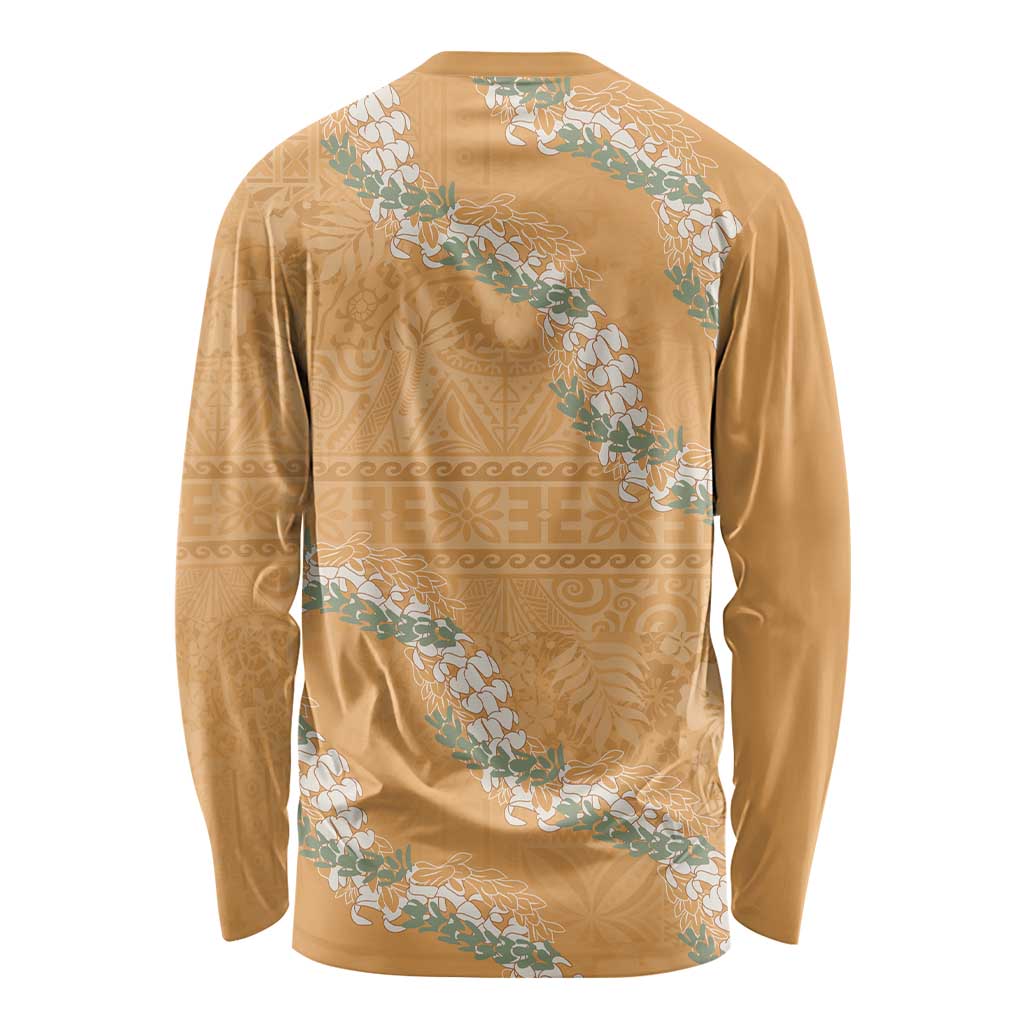 Aloha Pakalana and Puakenikeni Lei Long Sleeve Shirt Gold Hawaiian Pattern