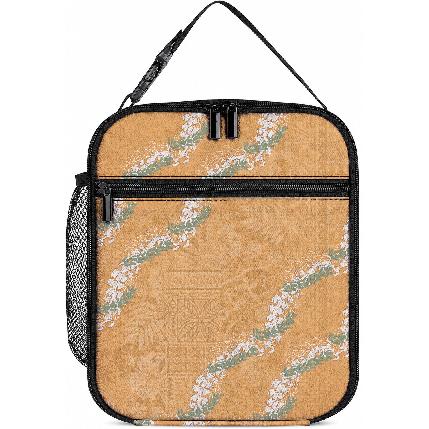 Aloha Pakalana and Puakenikeni Lei Lunch Bag Gold Hawaiian Pattern