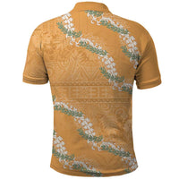Aloha Pakalana and Puakenikeni Lei Polo Shirt Gold Hawaiian Pattern