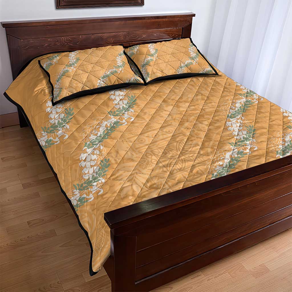 Aloha Pakalana and Puakenikeni Lei Quilt Bed Set Gold Hawaiian Pattern