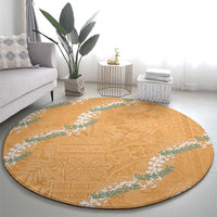 Aloha Pakalana and Puakenikeni Lei Round Carpet Gold Hawaiian Pattern