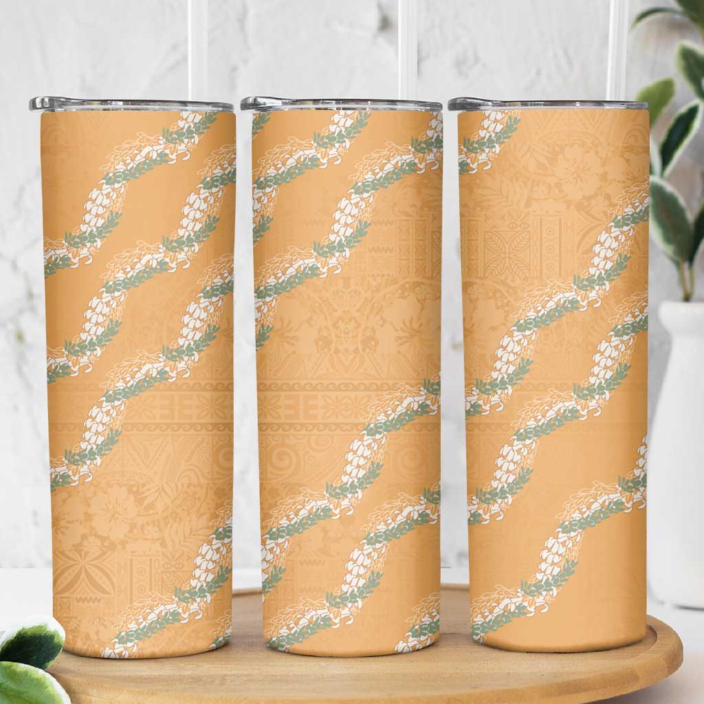 Aloha Pakalana and Puakenikeni Lei Skinny Tumbler Gold Hawaiian Pattern