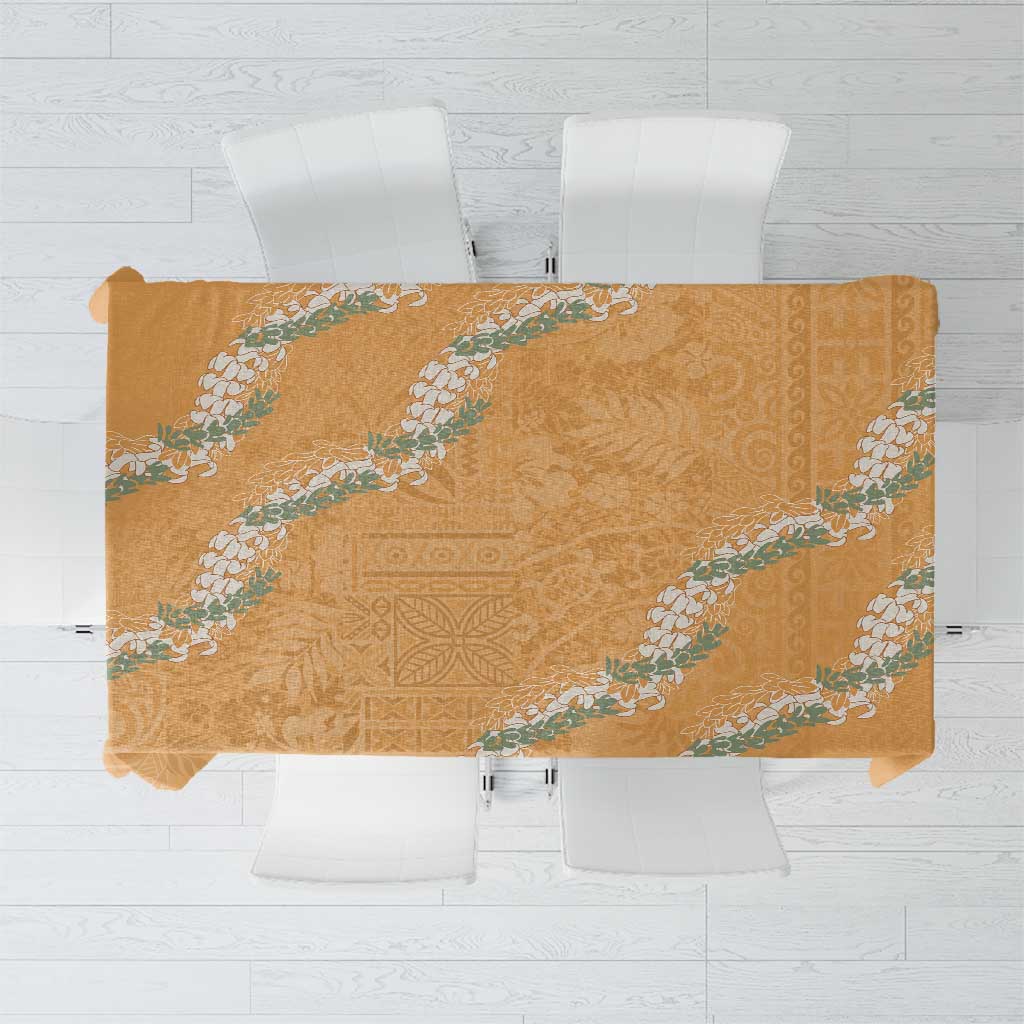 Aloha Pakalana and Puakenikeni Lei Tablecloth Gold Hawaiian Pattern