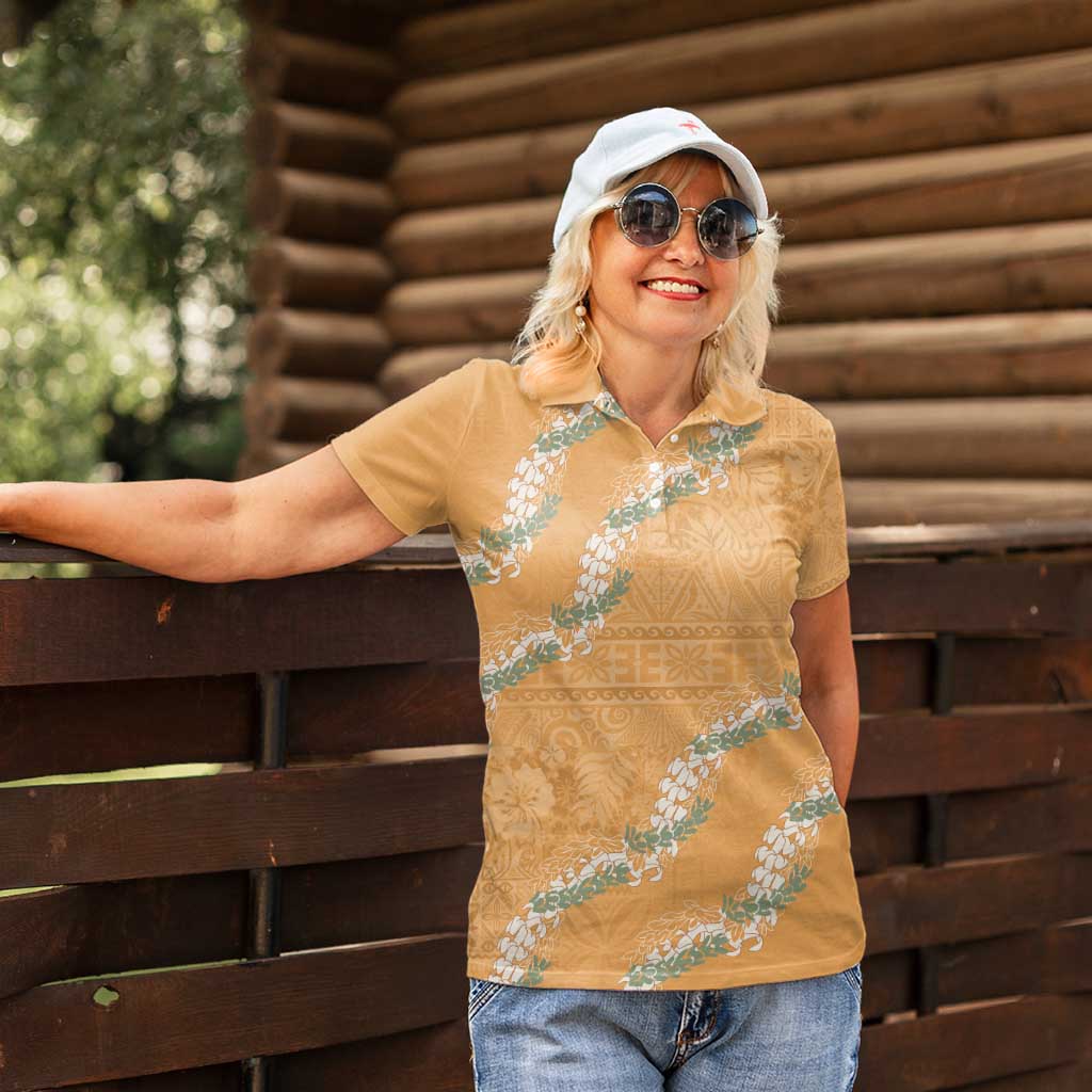 Aloha Pakalana and Puakenikeni Lei Women Polo Shirt Gold Hawaiian Pattern