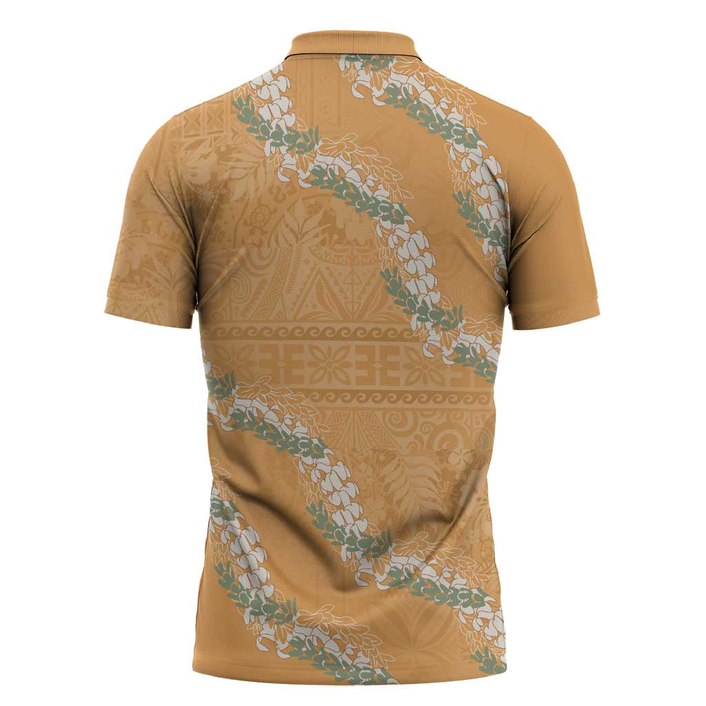 Aloha Pakalana and Puakenikeni Lei Zipper Polo Shirt Gold Hawaiian Pattern - Polynesian Pride