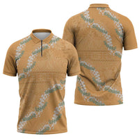 Aloha Pakalana and Puakenikeni Lei Zipper Polo Shirt Gold Hawaiian Pattern - Polynesian Pride