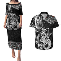 Personalised New Zealand Potae Pango Cricket Couples Matching Puletasi and Hawaiian Shirt Special Maori Hei Tiki Tribal Tattoo