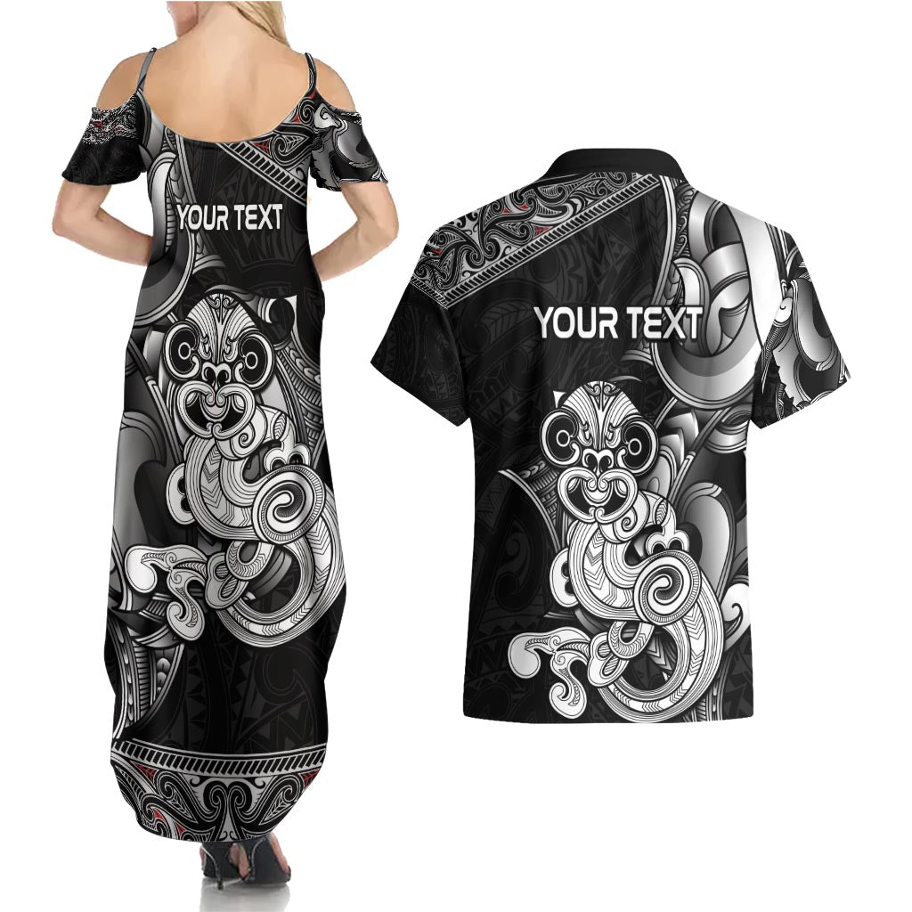 Personalised New Zealand Potae Pango Cricket Couples Matching Summer Maxi Dress and Hawaiian Shirt Special Maori Hei Tiki Tribal Tattoo