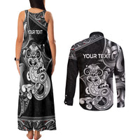 Personalised New Zealand Potae Pango Cricket Couples Matching Tank Maxi Dress and Long Sleeve Button Shirt Special Maori Hei Tiki Tribal Tattoo