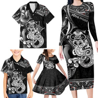 Personalised New Zealand Potae Pango Cricket Family Matching Long Sleeve Bodycon Dress and Hawaiian Shirt Special Maori Hei Tiki Tribal Tattoo LT9 - Polynesian Pride