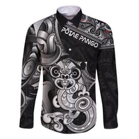 Personalised New Zealand Potae Pango Cricket Family Matching Long Sleeve Bodycon Dress and Hawaiian Shirt Special Maori Hei Tiki Tribal Tattoo LT9 Dad's Shirt - Long Sleeve Black - Polynesian Pride