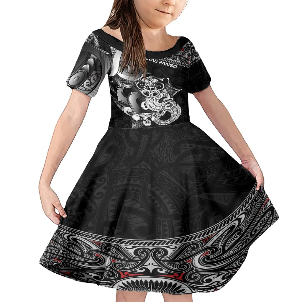 Personalised New Zealand Potae Pango Cricket Family Matching Mermaid Dress and Hawaiian Shirt Special Maori Hei Tiki Tribal Tattoo LT9 Daughter's Dress Black - Polynesian Pride