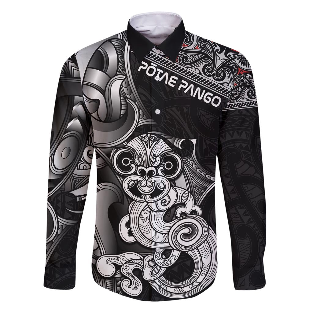 Personalised New Zealand Potae Pango Cricket Family Matching Mermaid Dress and Hawaiian Shirt Special Maori Hei Tiki Tribal Tattoo LT9 Dad's Shirt - Long Sleeve Black - Polynesian Pride