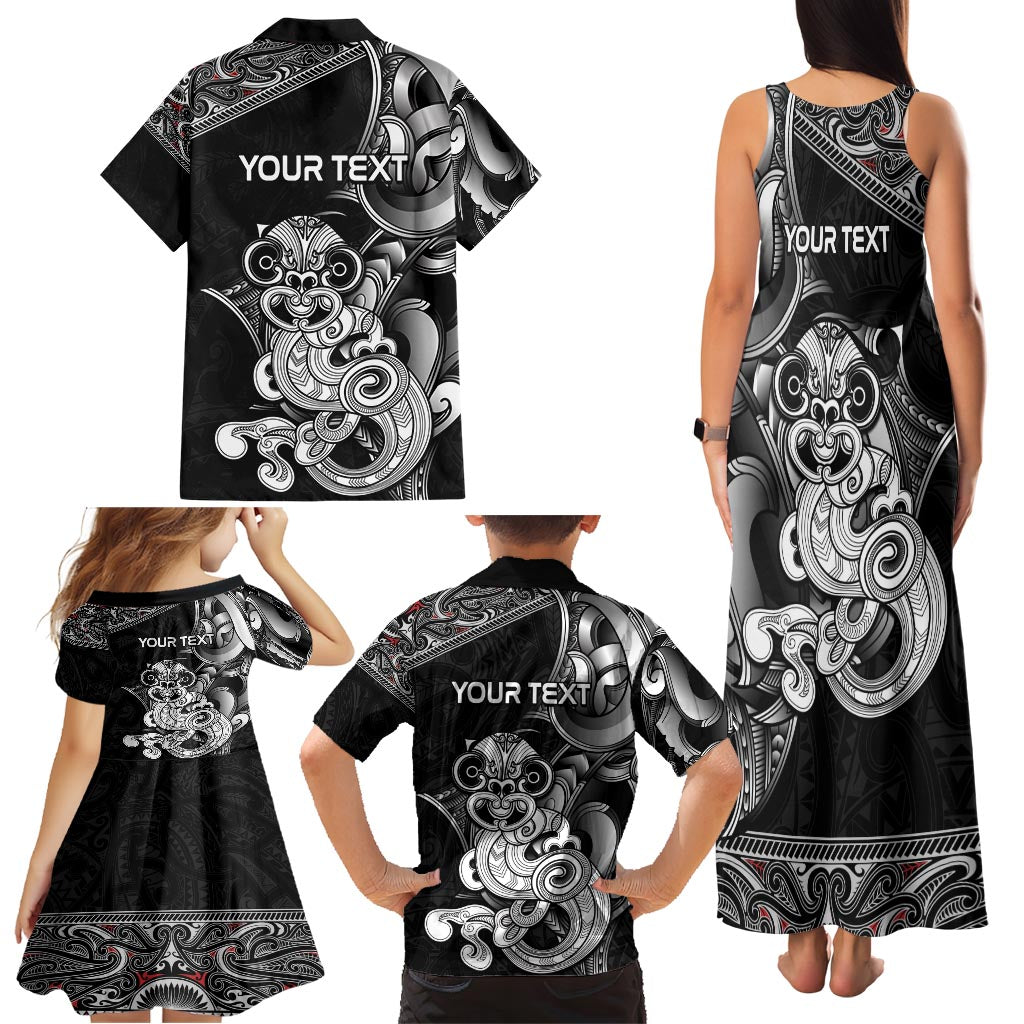 Personalised New Zealand Potae Pango Cricket Family Matching Tank Maxi Dress and Hawaiian Shirt Special Maori Hei Tiki Tribal Tattoo