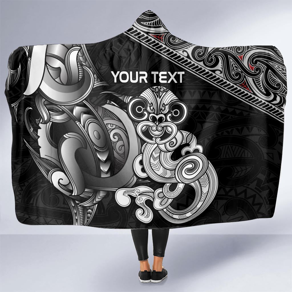 Personalised New Zealand Potae Pango Cricket Hooded Blanket Special Maori Hei Tiki Tribal Tattoo LT9 One Size Black - Polynesian Pride