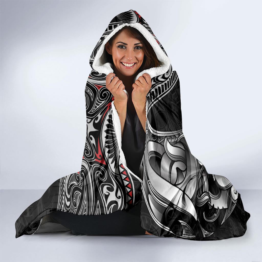 Personalised New Zealand Potae Pango Cricket Hooded Blanket Special Maori Hei Tiki Tribal Tattoo LT9 - Polynesian Pride