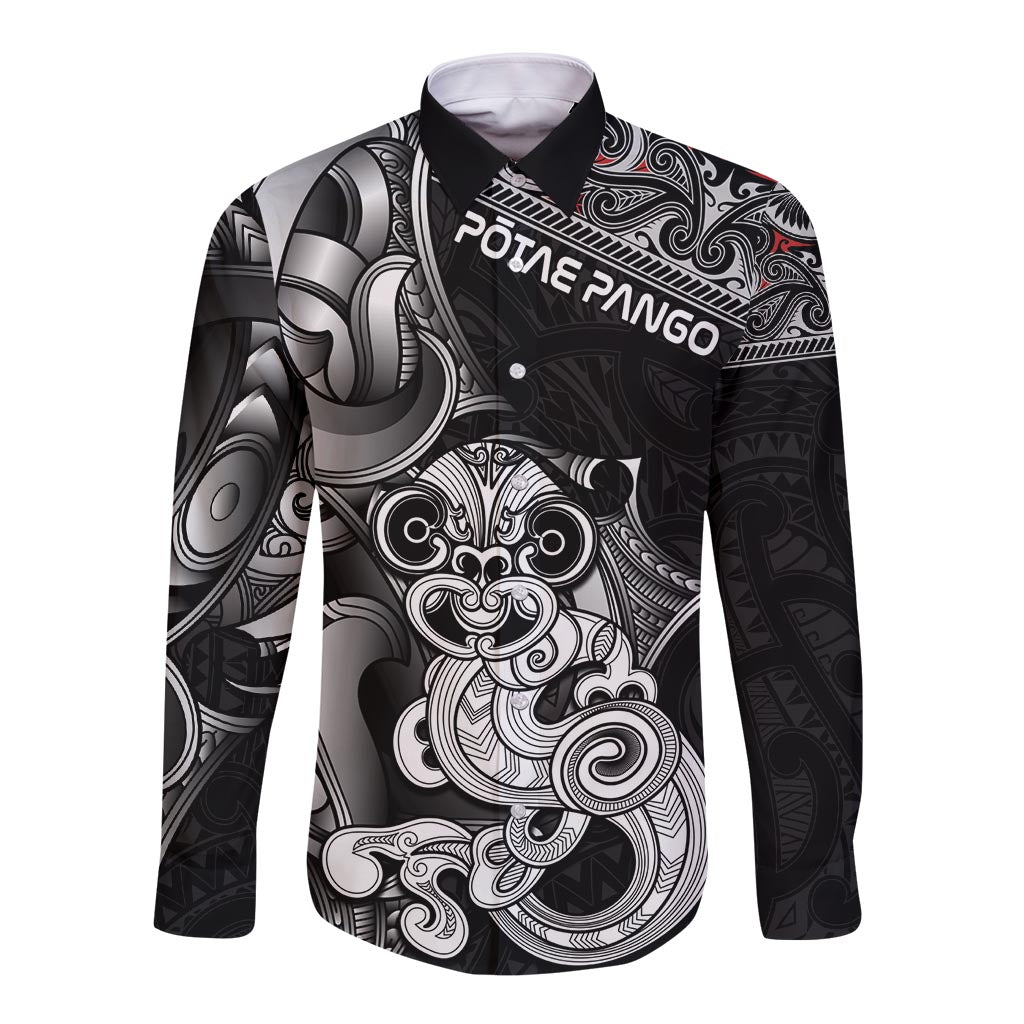 Personalised New Zealand Potae Pango Cricket Long Sleeve Button Shirt Special Maori Hei Tiki Tribal Tattoo