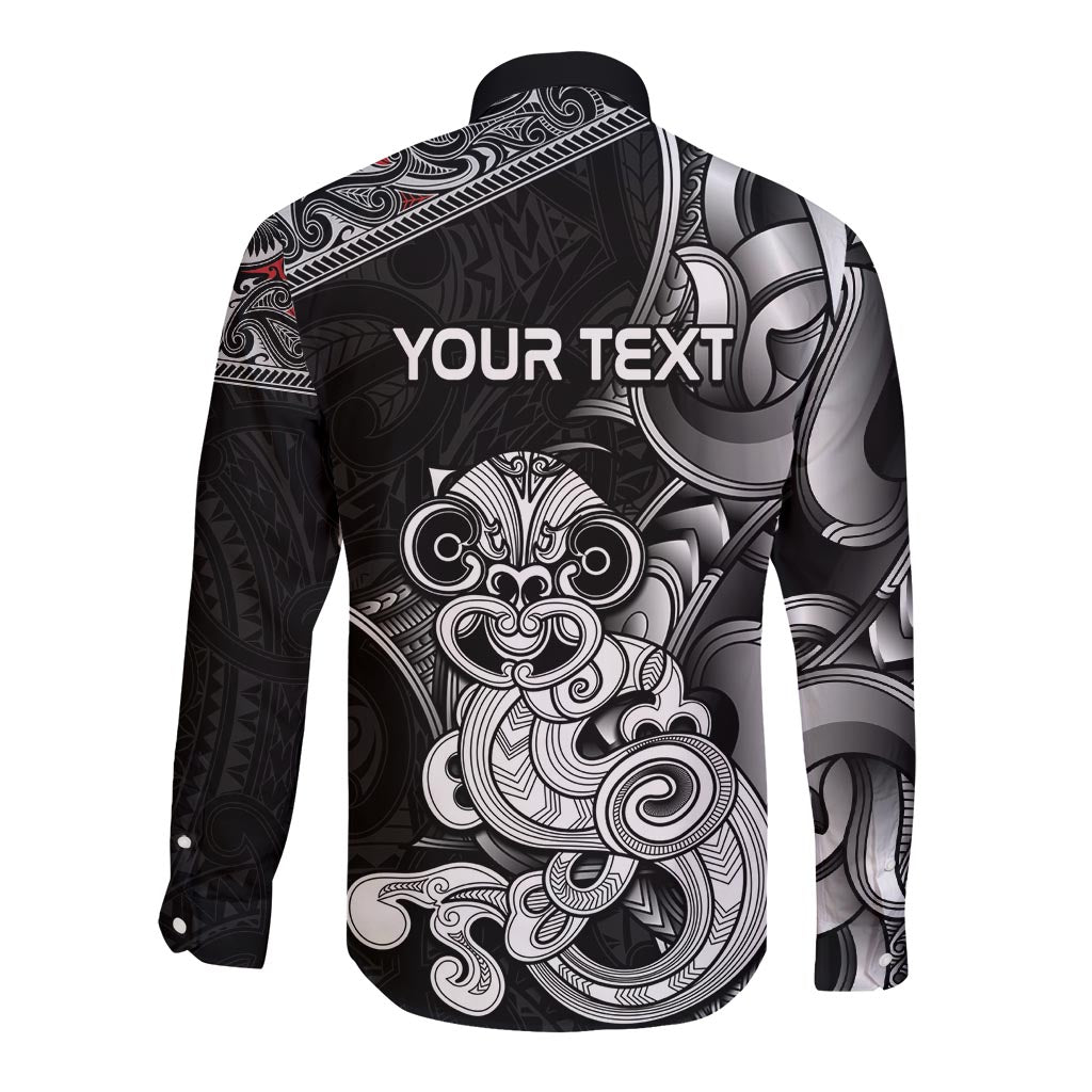 Personalised New Zealand Potae Pango Cricket Long Sleeve Button Shirt Special Maori Hei Tiki Tribal Tattoo