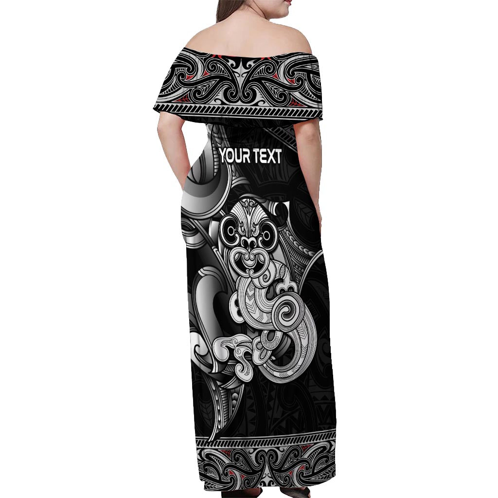 Personalised New Zealand Potae Pango Cricket Off Shoulder Maxi Dress Special Maori Hei Tiki Tribal Tattoo LT9 - Polynesian Pride