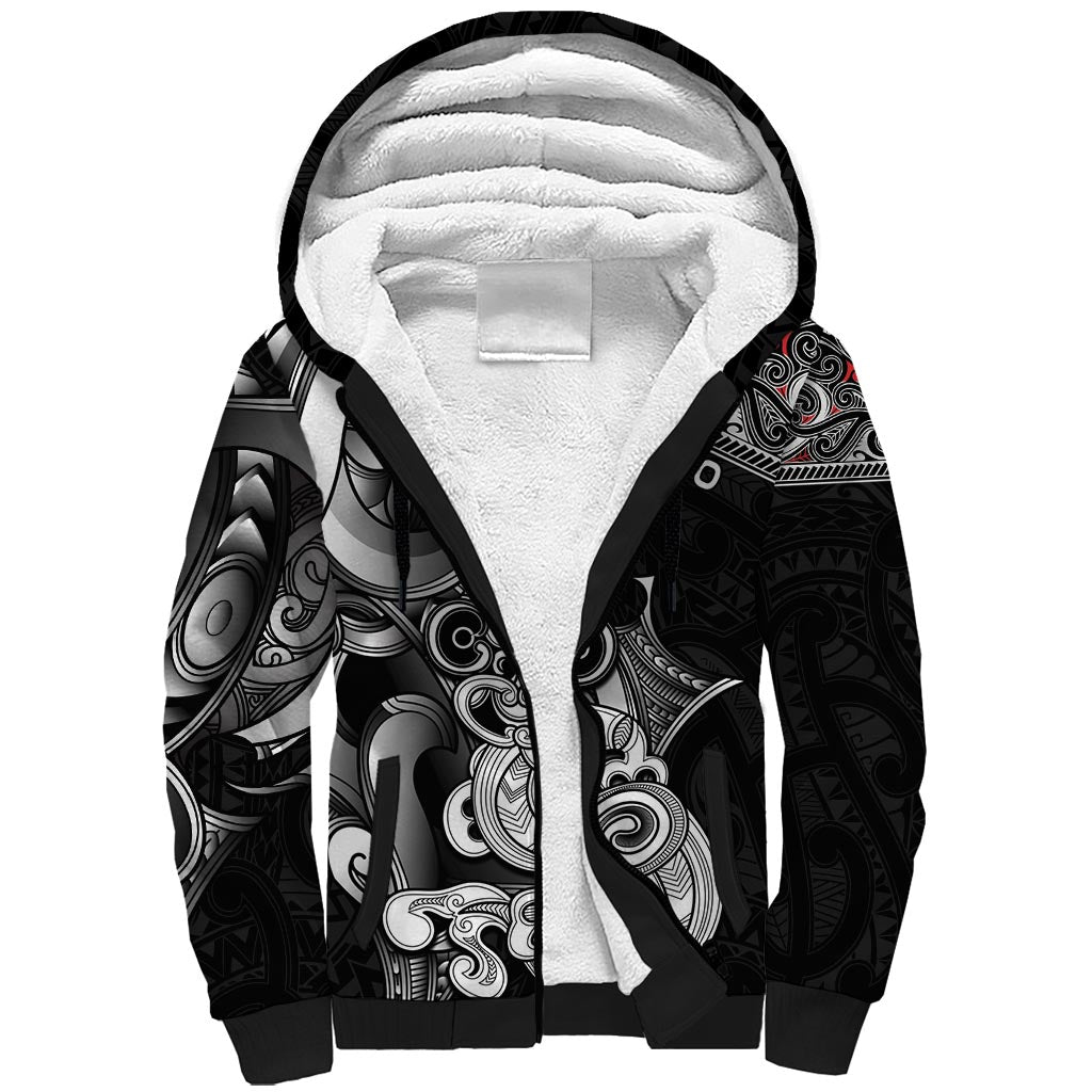 Personalised New Zealand Potae Pango Cricket Sherpa Hoodie Special Maori Hei Tiki Tribal Tattoo LT9 Unisex Black - Polynesian Pride