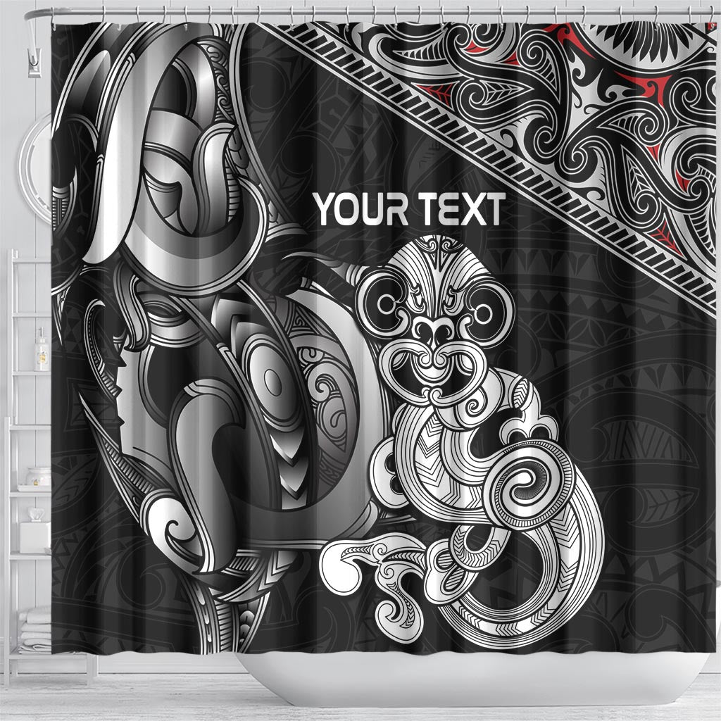 Personalised New Zealand Potae Pango Cricket Shower Curtain Special Maori Hei Tiki Tribal Tattoo