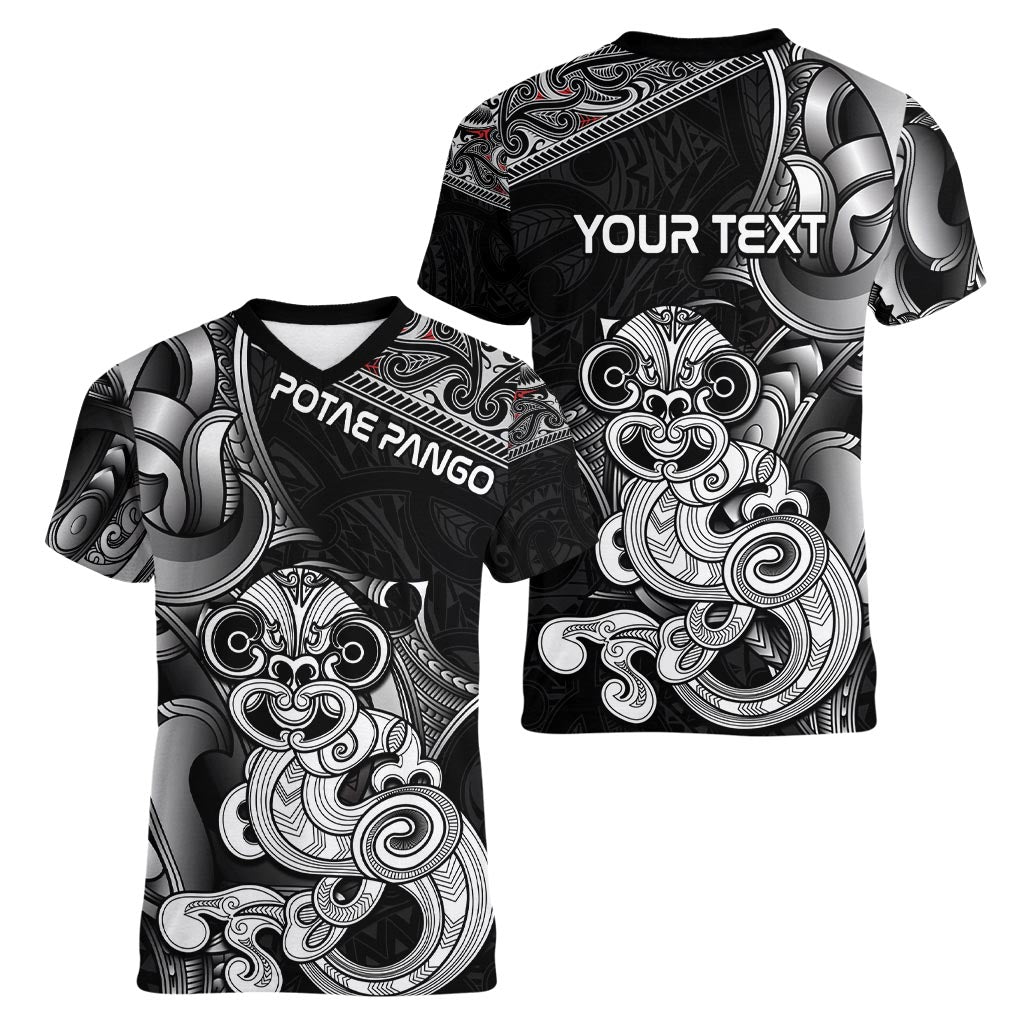 Personalised New Zealand Potae Pango Cricket Women V-Neck T-Shirt Special Maori Hei Tiki Tribal Tattoo