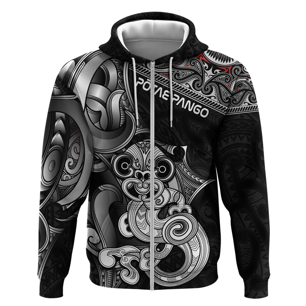 Personalised New Zealand Potae Pango Cricket Zip Hoodie Special Maori Hei Tiki Tribal Tattoo LT9 Zip Hoodie Black - Polynesian Pride