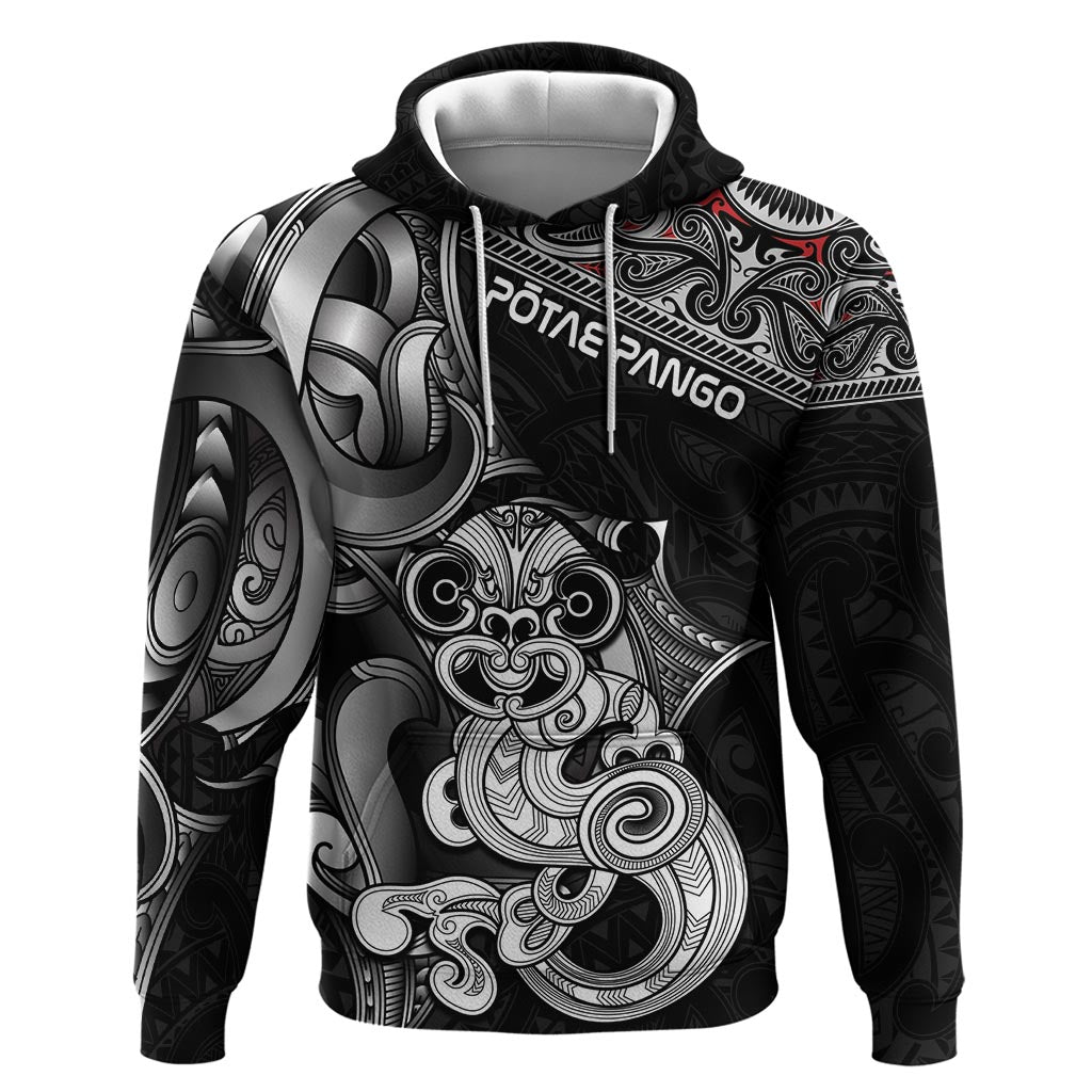 Personalised New Zealand Potae Pango Cricket Zip Hoodie Special Maori Hei Tiki Tribal Tattoo LT9 Pullover Hoodie Black - Polynesian Pride