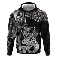 Personalised New Zealand Potae Pango Cricket Zip Hoodie Special Maori Hei Tiki Tribal Tattoo LT9 Pullover Hoodie Black - Polynesian Pride