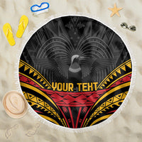 Custom Papua New Guinea Cricket Beach Blanket PNG Emblem Mix Polyneisan Pattern
