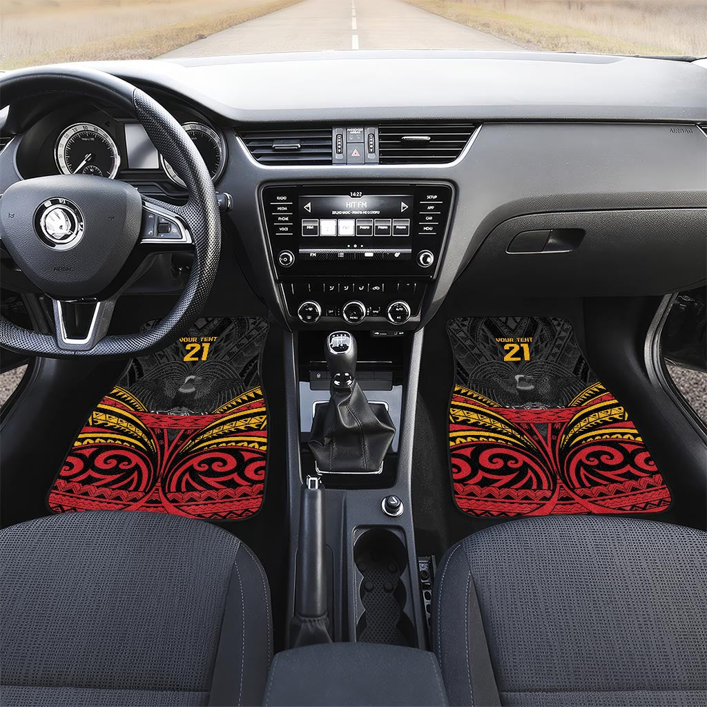 Custom Papua New Guinea Cricket Car Mats PNG Emblem Mix Polyneisan Pattern