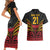 Custom Papua New Guinea Cricket Couples Matching Short Sleeve Bodycon Dress and Hawaiian Shirt PNG Emblem Mix Polyneisan Pattern