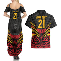 Custom Papua New Guinea Cricket Couples Matching Summer Maxi Dress and Hawaiian Shirt PNG Emblem Mix Polyneisan Pattern