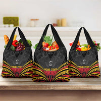 Custom Papua New Guinea Cricket Grocery Bag PNG Emblem Mix Polyneisan Pattern
