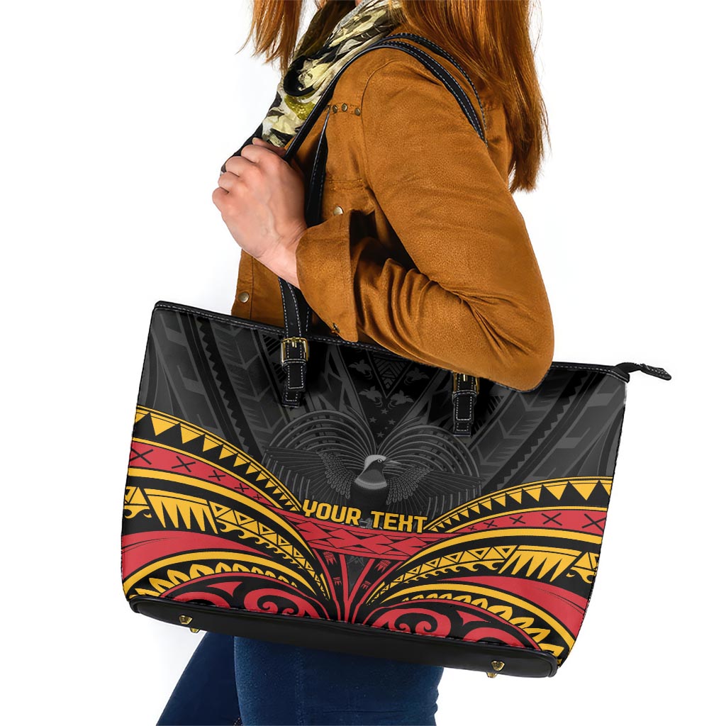 Custom Papua New Guinea Cricket Leather Tote Bag PNG Emblem Mix Polyneisan Pattern