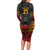 Custom Papua New Guinea Cricket Long Sleeve Bodycon Dress PNG Emblem Mix Polyneisan Pattern