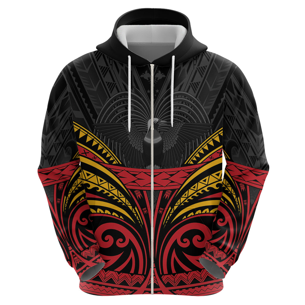 Custom Papua New Guinea Cricket Zip Hoodie PNG Emblem Mix Polyneisan Pattern