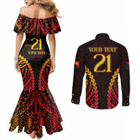 Custom Papua New Guinea Cricket Couples Matching Mermaid Dress and Long Sleeve Button Shirt Go Barramundis