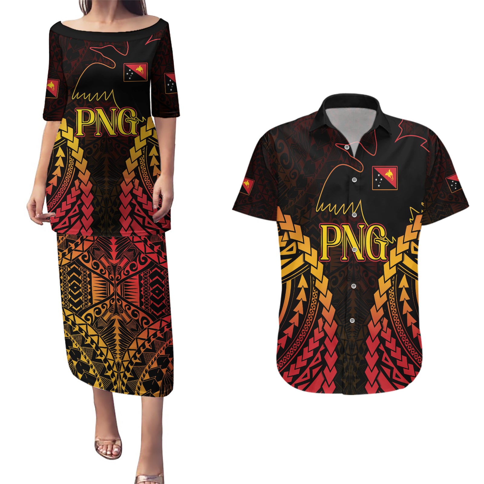 Custom Papua New Guinea Cricket Couples Matching Puletasi and Hawaiian Shirt Go Barramundis